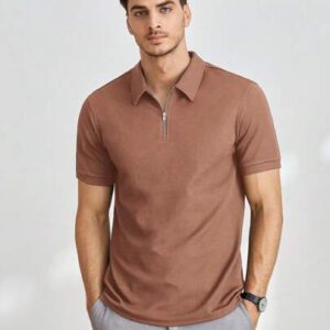 HIMLAND Polo à manches courtes en tricot de couleur unie pour homme, pour un usage quotidien et décontracté