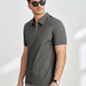 HIMLAND Polo à manches courtes en tricot de couleur unie pour homme, pour un usage quotidien et décontracté