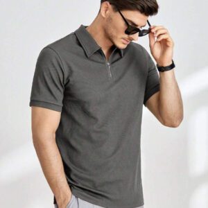 HIMLAND Polo à manches courtes en tricot de couleur unie pour homme, pour un usage quotidien et décontracté