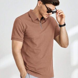 HIMLAND Polo à manches courtes en tricot de couleur unie pour homme, pour un usage quotidien et décontracté