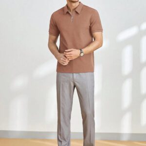 HIMLAND Polo à manches courtes en tricot de couleur unie pour homme, pour un usage quotidien et décontracté