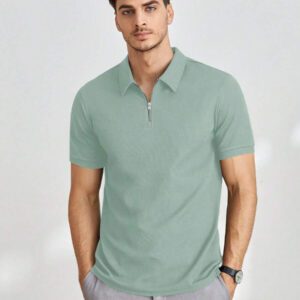 HIMLAND Polo à manches courtes en tricot de couleur unie pour homme, pour un usage quotidien et décontracté