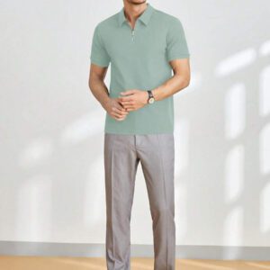 HIMLAND Polo à manches courtes en tricot de couleur unie pour homme, pour un usage quotidien et décontracté