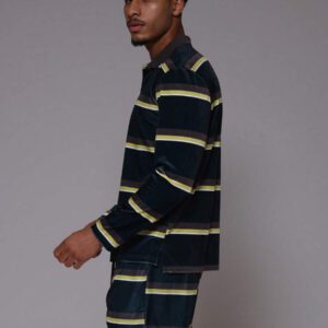 Musero Chemise de rugby à manches longues boutonnée oversize à rayures en velours uniquement