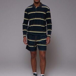 Musero Chemise de rugby à manches longues boutonnée oversize à rayures en velours uniquement