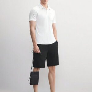 AKNOTIC Business Casual Chemise polo homme à col tricoté blanc, affaires, manches courtes, unicolore