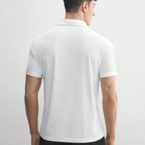 AKNOTIC Business Casual Chemise polo homme à col tricoté blanc, affaires, manches courtes, unicolore