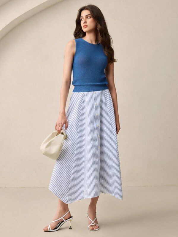 BizChic Tenue de fête pour le festival de musique du jour de l'indépendance d'été 2025, convient pour les invités de mariage, brunch, déplacements urbains élégants, rendez-vous décontractés romantiques, tenue de travail, sorties, vacances, remise de diplômes, festivals de musique, Pâques. Top sans manches en tricot bleu pour femmes – Image 6