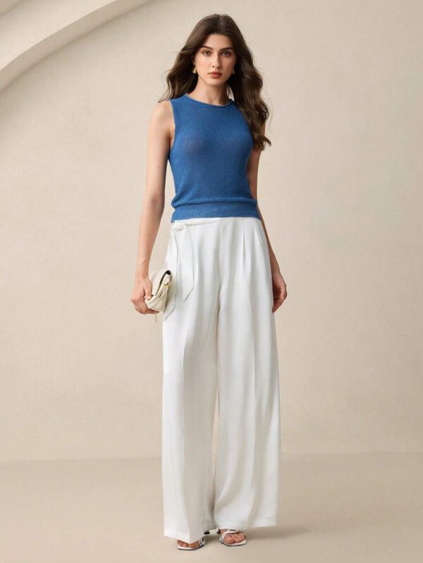 BizChic Tenue de fête pour le festival de musique du jour de l'indépendance d'été 2025, convient pour les invités de mariage, brunch, déplacements urbains élégants, rendez-vous décontractés romantiques, tenue de travail, sorties, vacances, remise de diplômes, festivals de musique, Pâques. Top sans manches en tricot bleu pour femmes – Image 8