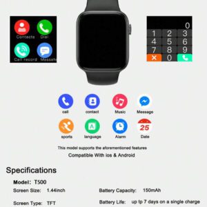 1 pièce Bracelet de montre connectée en silicone unisexe avec écran HD 1,44", prend en charge les appels, les rappels de messages, plusieurs modes sportifs, compatible avec iOS et Android, convient pour un usage quotidien ou en cadeau