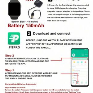 1 pièce Bracelet de montre connectée en silicone unisexe avec écran HD 1,44", prend en charge les appels, les rappels de messages, plusieurs modes sportifs, compatible avec iOS et Android, convient pour un usage quotidien ou en cadeau