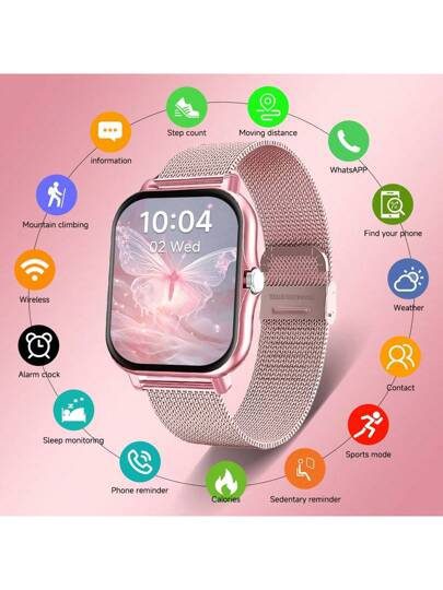 2025 Montre connectée pour femmes, multifonctionnelle avec alerte de notification/appel sans fil/alarme, tracker de fitness avec plusieurs modes sportifs, prévisions météorologiques, design à la mode