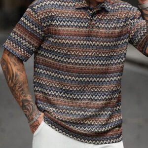 Manfinity RSRT Polo-shirt texturé rayé ondulé pour homme