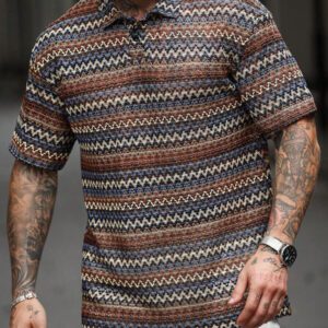 Manfinity RSRT Polo-shirt texturé rayé ondulé pour homme