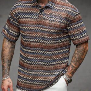 Manfinity RSRT Polo-shirt texturé rayé ondulé pour homme