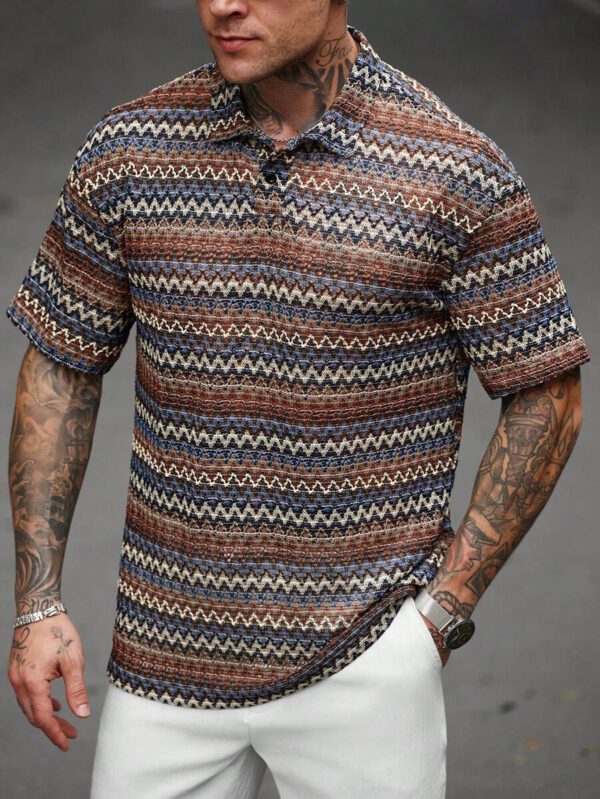 Manfinity RSRT Polo-shirt texturé rayé ondulé pour homme – Image 7