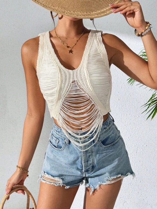 Chiquease Top tricoté sans manches pour femmes, couleur unie, mode pour l'été – Image 7