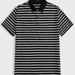 AKNOTIC Business Casual Polo en tricot de coton à rayures à manches courtes pour hommes