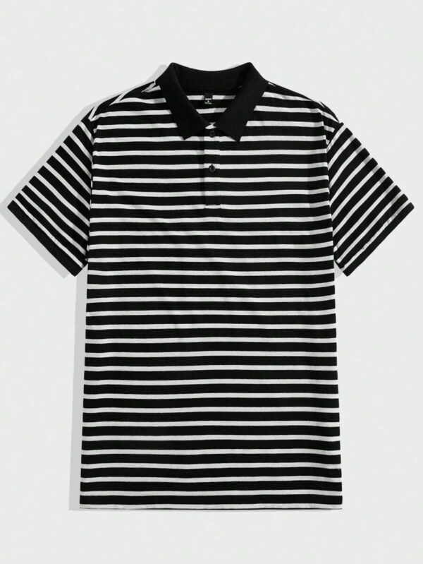AKNOTIC Business Casual Polo en tricot de coton à rayures à manches courtes pour hommes – Image 3