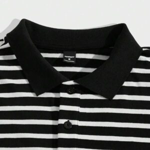 AKNOTIC Business Casual Polo en tricot de coton à rayures à manches courtes pour hommes