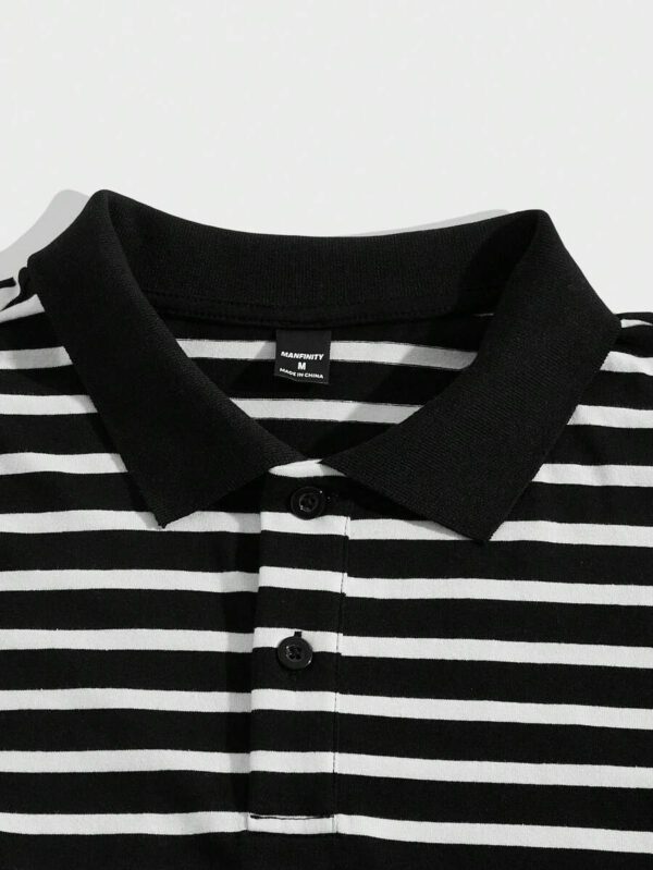 AKNOTIC Business Casual Polo en tricot de coton à rayures à manches courtes pour hommes – Image 4