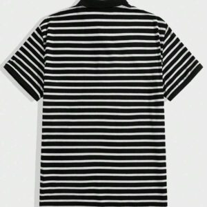 AKNOTIC Business Casual Polo en tricot de coton à rayures à manches courtes pour hommes