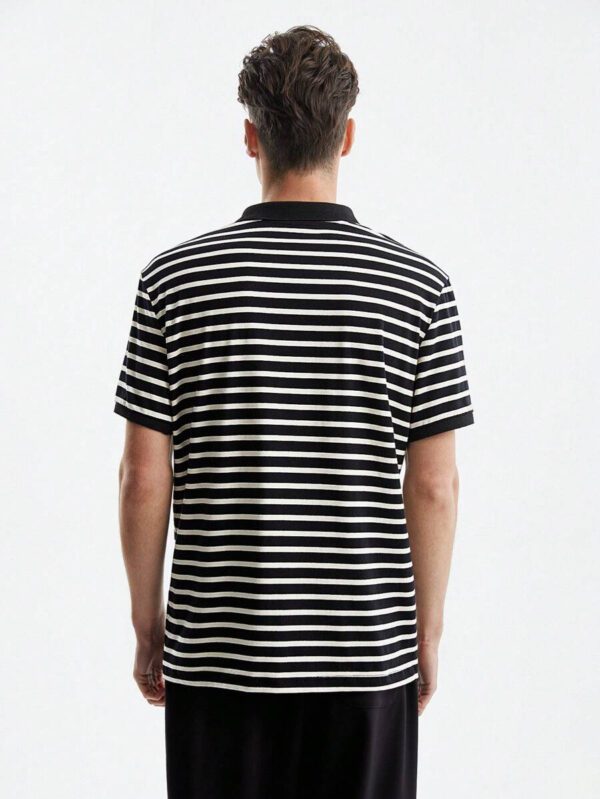 AKNOTIC Business Casual Polo en tricot de coton à rayures à manches courtes pour hommes – Image 9