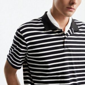 AKNOTIC Business Casual Polo en tricot de coton à rayures à manches courtes pour hommes