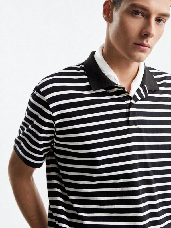 AKNOTIC Business Casual Polo en tricot de coton à rayures à manches courtes pour hommes – Image 10