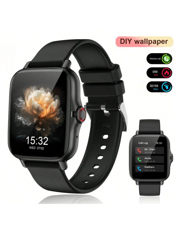 1 pièce Montre connectée de sport unisexe, modes multi-sports, suivi de la distance, contrôle de la musique, télécommande de l'appareil photo, appel sans fil, cadran personnalisable, alerte de message, alarme, affichage de la météo, écran tactile full touch de 1,44 pouces, compatible avec les téléphones iOS/Android – Image 2