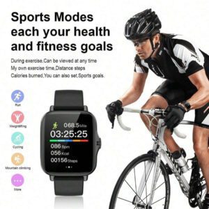 1 pièce Montre connectée de sport unisexe, modes multi-sports, suivi de la distance, contrôle de la musique, télécommande de l'appareil photo, appel sans fil, cadran personnalisable, alerte de message, alarme, affichage de la météo, écran tactile full touch de 1,44 pouces, compatible avec les téléphones iOS/Android