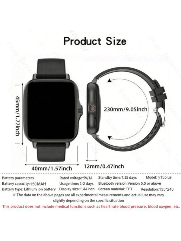 1 pièce Montre connectée de sport unisexe, modes multi-sports, suivi de la distance, contrôle de la musique, télécommande de l'appareil photo, appel sans fil, cadran personnalisable, alerte de message, alarme, affichage de la météo, écran tactile full touch de 1,44 pouces, compatible avec les téléphones iOS/Android – Image 10