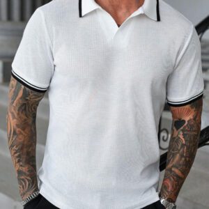 Manfinity Homme Polo à rayures à manches courtes en tissu texturé pour hommes, pour le travail/les déplacements