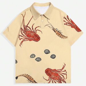 ROMWE MEN Prep Chemise polo à manches courtes décontractée avec imprimé homard, pour l'été