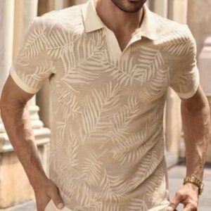 HIMLAND Polo à manches courtes décontracté en tricot jacquard coupe régulière, convient pour un port quotidien