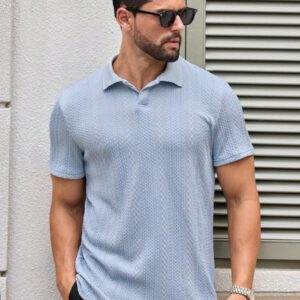 HIMLAND Polo à manches courtes décontracté en tricot jacquard coupe régulière, convient pour un port quotidien