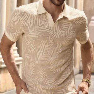 HIMLAND Polo à manches courtes décontracté en tricot jacquard coupe régulière, convient pour un port quotidien