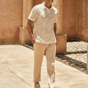 HIMLAND Polo à manches courtes décontracté en tricot jacquard coupe régulière, convient pour un port quotidien