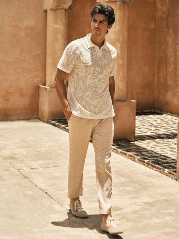 HIMLAND Polo à manches courtes décontracté en tricot jacquard coupe régulière, convient pour un port quotidien – Image 39