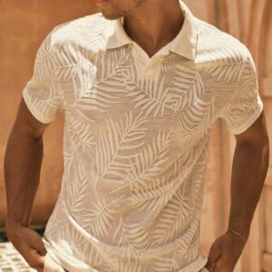 HIMLAND Polo à manches courtes décontracté en tricot jacquard coupe régulière, convient pour un port quotidien