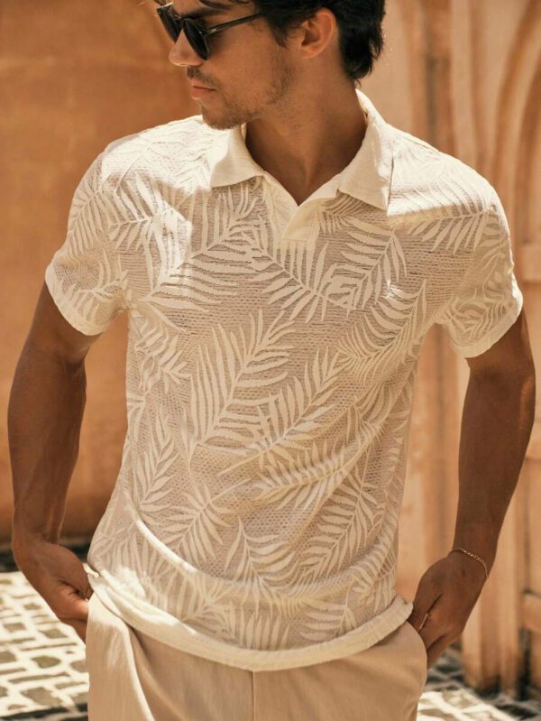 HIMLAND Polo à manches courtes décontracté en tricot jacquard coupe régulière, convient pour un port quotidien – Image 40