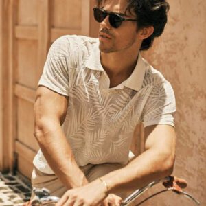 HIMLAND Polo à manches courtes décontracté en tricot jacquard coupe régulière, convient pour un port quotidien