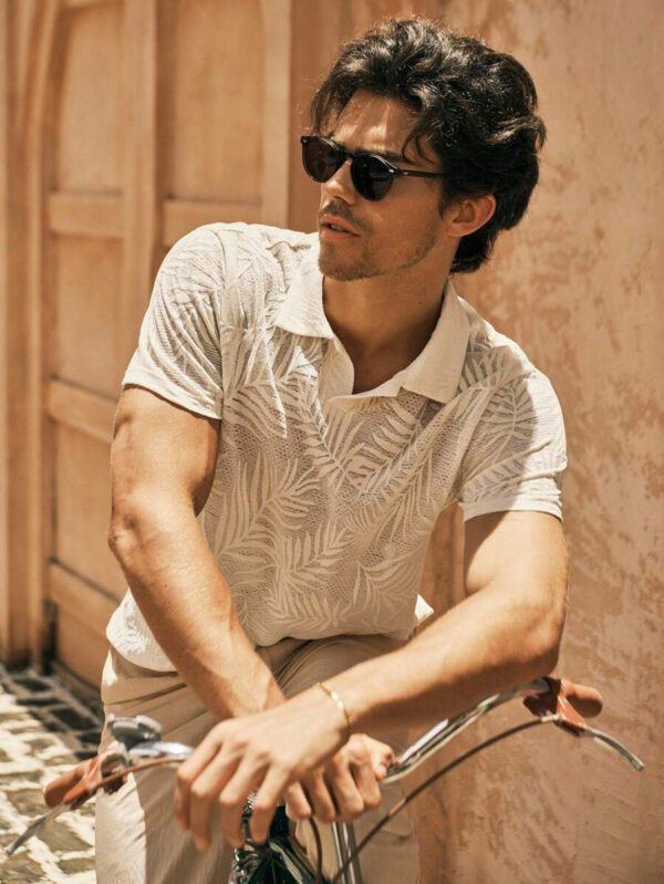 HIMLAND Polo à manches courtes décontracté en tricot jacquard coupe régulière, convient pour un port quotidien – Image 44