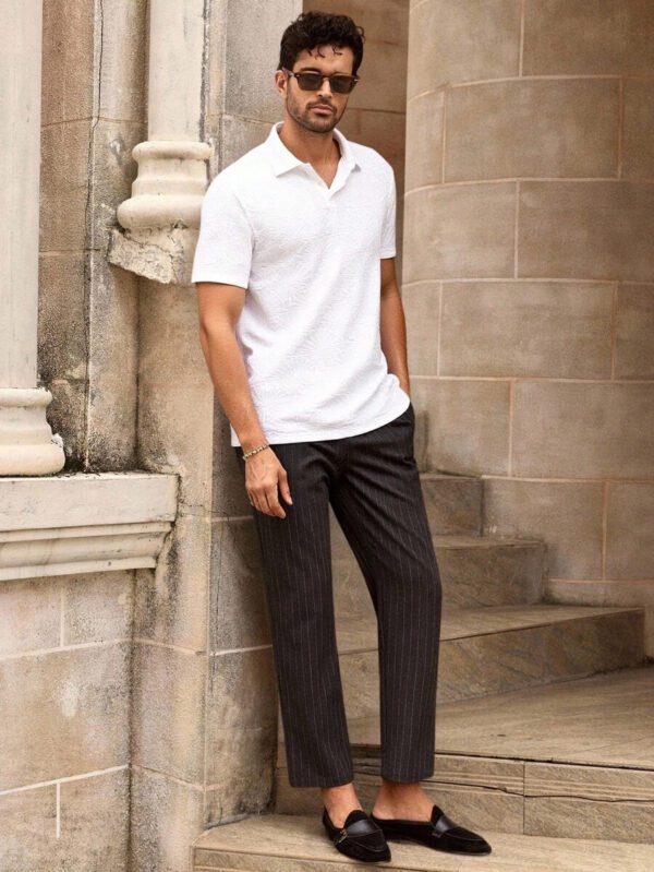HIMLAND Polo à manches courtes décontracté en tricot jacquard coupe régulière, convient pour un port quotidien – Image 46