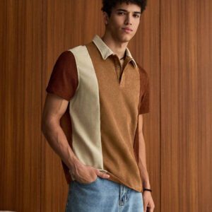 SWAVVY Polo blocs de couleurs pour homme, chemise décontractée blocs de couleurs à boutons, pour sortir, pour les amis