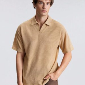 Ontre Chemise polo décontractée pour homme, col à revers, manches courtes, couleur unie