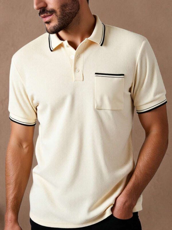 HIMLAND Polo shirt à manches courtes, col plat en tricot rayé, style décontracté pour homme – Image 2