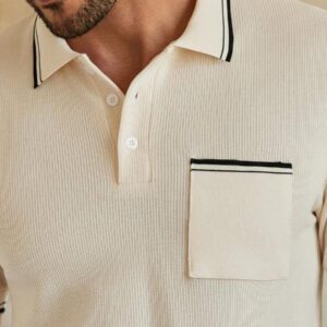 HIMLAND Polo shirt à manches courtes, col plat en tricot rayé, style décontracté pour homme