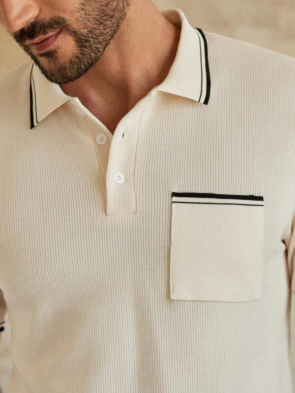HIMLAND Polo shirt à manches courtes, col plat en tricot rayé, style décontracté pour homme – Image 3
