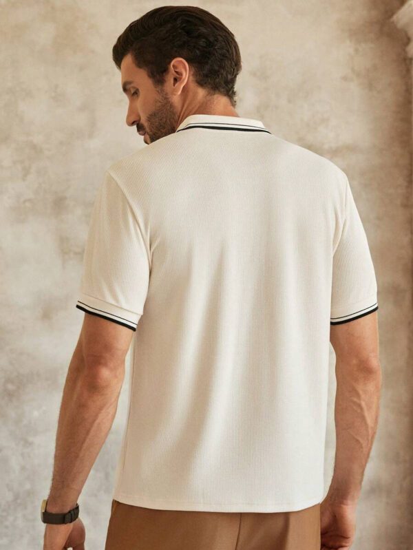 HIMLAND Polo shirt à manches courtes, col plat en tricot rayé, style décontracté pour homme – Image 5